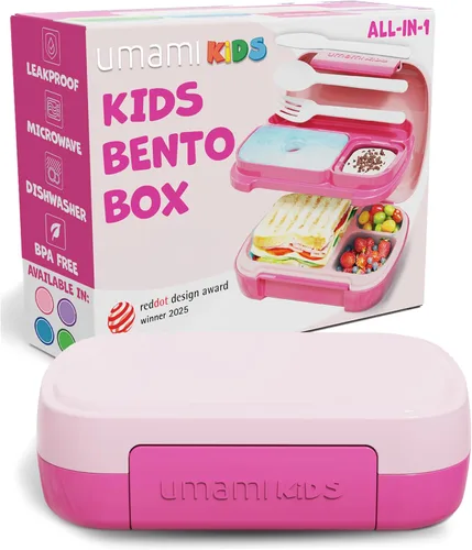 Vista 11 de Umami Lonchera Bento todo en 1 para niños, paquete de hielo y utensilios incluidos, 100% a prueba de fugas y sin BPA, lonchera favorita de los Azul