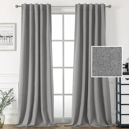 Vista 18 de H.VERSAILTEX Cortinas 100% opacas con aspecto de lino para dormitorio, cortinas de bloqueo de luz con doble cara de lino con pestaña trasera