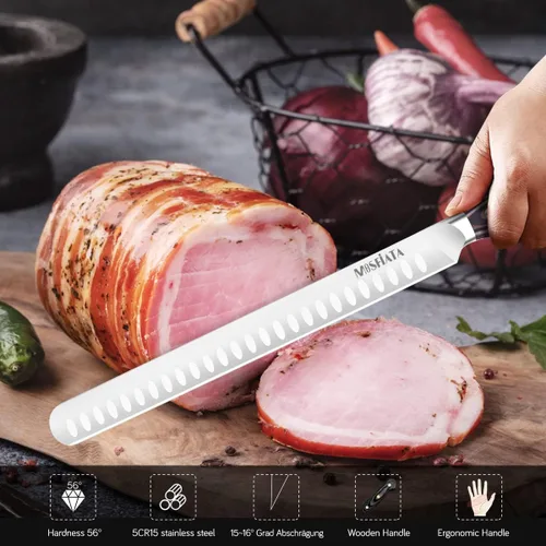 Vista 5 de MOSFiATA Cuchillo de corte de 12 pulgadas – Cuchillo de corte de carne – Acero alemán de alto carbono forjado – Diseño de mango ergonómico – Con