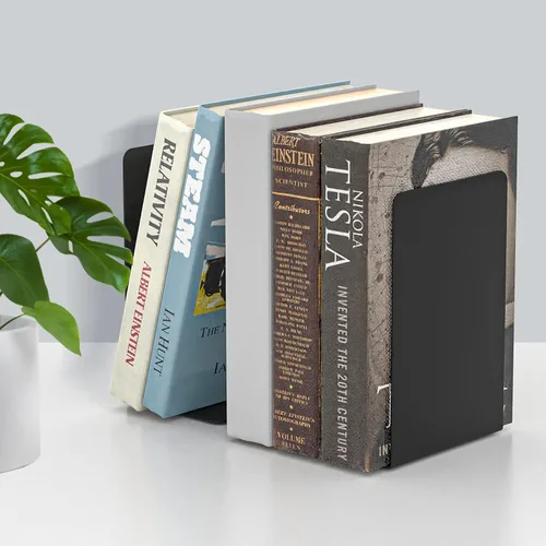 Vista 4 de VFINE Sujetalibros 1 par, extremos de libros de metal negro, sujetalibros pesados para estantes, tapón de libro para libros pesados, organizador
