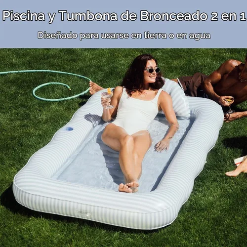 Vista 2 de FUNBOY Tanning Pool Lounger Float, XL 72'' x 48'' Pool Float with Custom Pillow and Large Cup Holder, Perfect for Pool or Backyard.