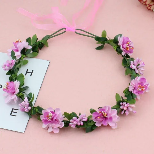Vista 3 de Diadema de flores con corona floral para festival de boda (rosa)