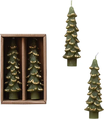 Vista 21 de Creative Co-Op Velas cónicas en forma de árbol sin perfume, ponche de huevo, juego de 2 en caja, 5 pulgadas Eggnog