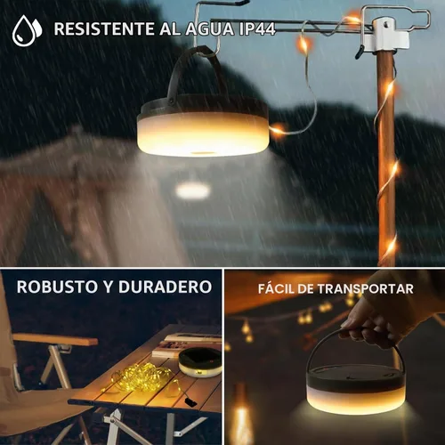 Vista 5 de Guirnalda de luces solares para campamento, 39.4 pies, portátil, impermeable, con 8 modos de iluminación, funciona con energía solar y recargable