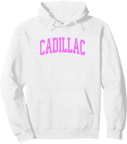 Vista 5 de Cadillac Michigan MI Vintage Athletic Sports - Sudadera con capucha de diseño rosa, Negro
