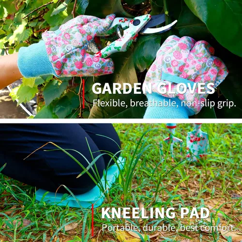 Vista 6 de JUMPHIGH Juego de regalos de jardinería para mujeres - Herramientas de jardinería florales con bolsa - Regalos para mamá, novia o mujeres