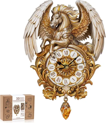 Vista 13 de Rompecabezas de madera 3D para adultos, kit de modelo de reloj de águila calva con péndulo, rompecabezas 3D para adultos, kit de reloj de pared DIY