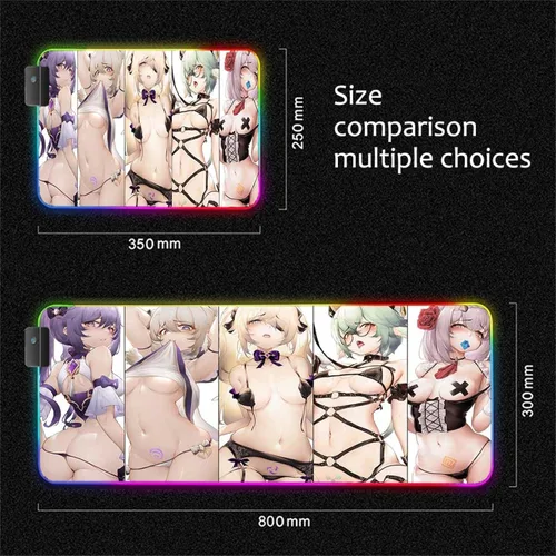 Vista 4 de Alfombrillas de mouse RGB 900 x 400 Anime Genshin Impact Sexy Big Breast Girl Alfombrilla de mouse de goma para juegos con luz LED, teclado