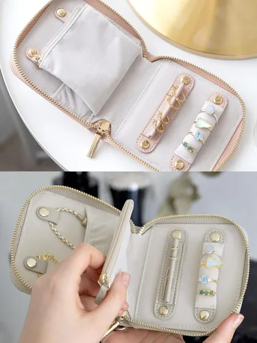 Vista 2 de Estuche organizador de joyas de viaje, para collares, aretes, anillos, pulseras, artículos esenciales de viaje, bolsas de viaje portátiles de moda