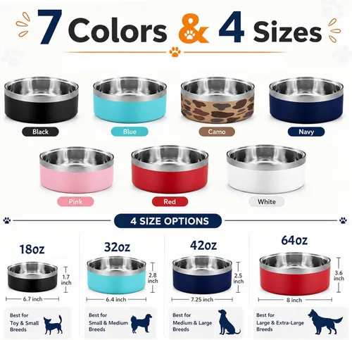 Vista 2 de Custom Dog Bowl Personalized Dog Bowls with Name Stainless Steel Non-Slip Negro