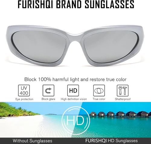 Vista 4 de FURISHQI Y2K - Gafas de sol envolventes para mujeres y hombres con tecnología futura y diseño de sentido protección UV