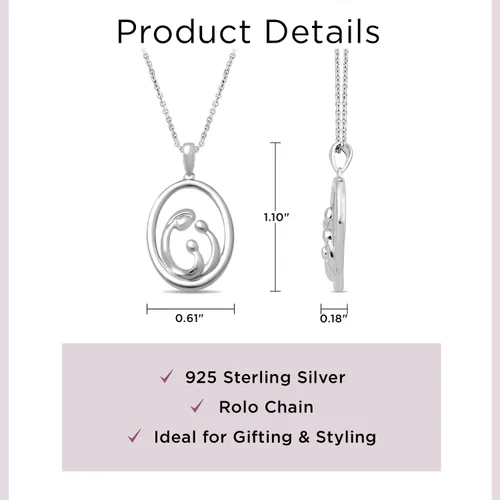 Vista 3 de Jewelili Collar con colgante de plata de ley para mamá y niños