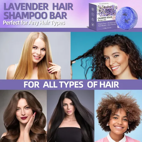 Vista 6 de DBEAUTYM Paquete de 2 barras de champú de lavanda, barra sólida para el cabello y jabón para el cabello con efecto acondicionador, barras de champú