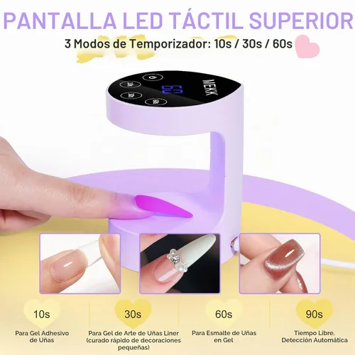 Vista 2 de MEKK Mini lámpara de uñas de curación flash, pequeña luz UV para uñas de Púrpura