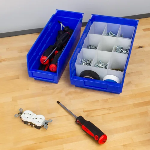 Vista 6 de Caja de anidado tipo estante contenedor Akro-Mils 30120 de 12’’ x 4’’ x 4’’, de plástico transparente, 24 unidades Azul