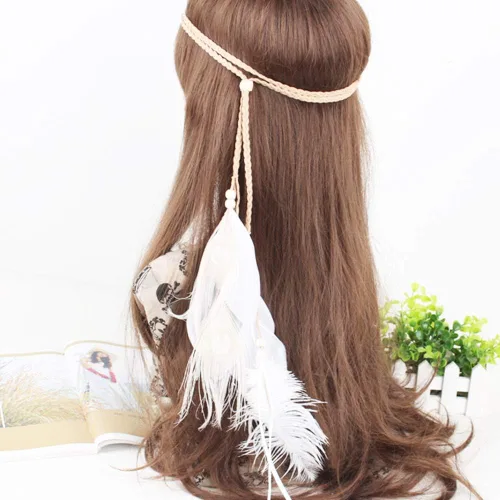 Vista 4 de Diadema de plumas hippie indio bohemio con borlas estilo bohemio para Halloween diadema para el cabello accesorios para el cabello