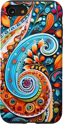 Vista 18 de Vivid Blue and Orange Paisley Floral Art Case for iPhone 17