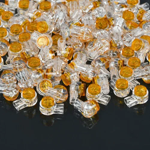 Vista 6 de BUYGOO 200 unids impermeable gel relleno naranja claro botón teléfono conectores UY empalme a tope conector K1 cable de red terminales