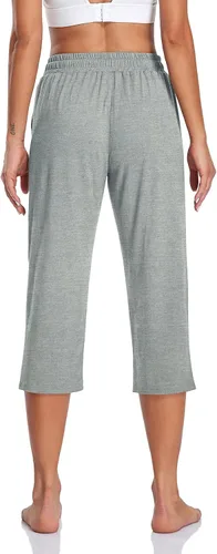 Vista 3 de TARSE Pantalones capri de yoga para mujer, holgados, suaves, con cordón, pantalones de entrenamiento casuales con bolsillos