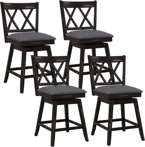 Vista 9 de COSTWAY Juego de 2 Taburetes de Bar para Isla de Cocina, Silla de Altura de Mostrador de 25 Pulgadas con Respaldo Ergonómico, Reposapiés, Superficie