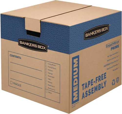 Vista 12 de Bankers Box Caja de mudanza pequeña Prime, paquete de 10 unidades, asas reforzadas, montaje sin cinta, tapa adjunta, 16 x 12 x 12 pulgadas (0062716)