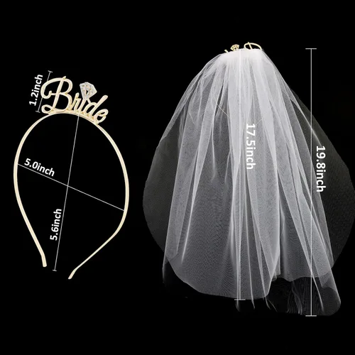 Vista 5 de Diadema de novia con velo para decoración de despedida de soltera, Metal