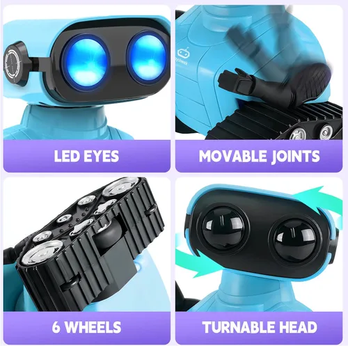 Vista 3 de Playsheek Robot Toy - Robot recargable Emo RC con demostración automática para niños, mayores de 3 años - Azul