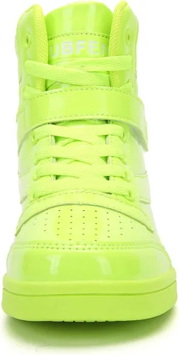 Vista 4 de UBFEN Womens High Top Ankle Support Sneakers Vibrant Colour Hidden Wedge Heel Retro 80s Tennis Shoes for Girls Cosplay Removable Insole Footwear