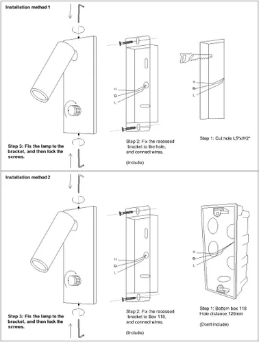 Vista 9 de Lámpara de luz de lectura montada en la pared, interruptor de atenuación física, encendido/apagado/atenuación LED de 5 W, blanco cálido, 3000 K