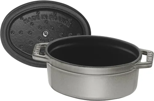 Vista 4 de staub La Cocotte Oval 40500-116 Mini Pico Cocotte Ovalada Gris 40500-116 Olla esmaltada fundida a dos manos