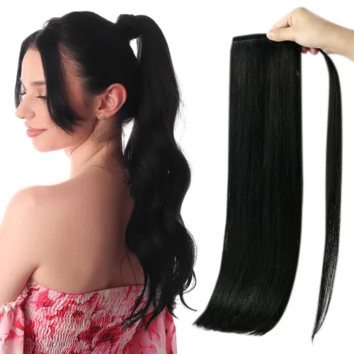 Vista 15 de Extensiones de cabello Full Shine con clip para cola de caballo, cabello humano, tonos medios marrones y rubio miel, envoltura alrededor de la cola