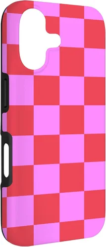 Vista 3 de Funda femenina con patrón de mujer rosa y rojo a cuadros para iPhone 17