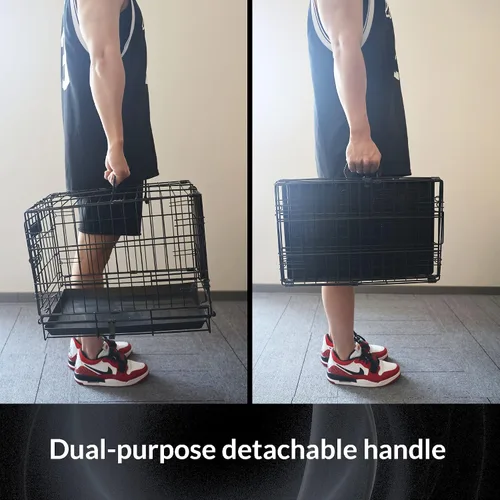 Vista 5 de BalanceFrom Elevon - Jaula plegable para perros de doble puerta con pista a prueba de fugas, 24 pulgadas