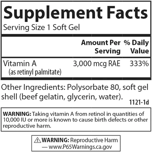Vista 4 de Carlson - Vitamina A solubilizada, 10000 UI (3000 mcg RAE), soluble en agua, salud de la visión, 100 cápsulas blandas