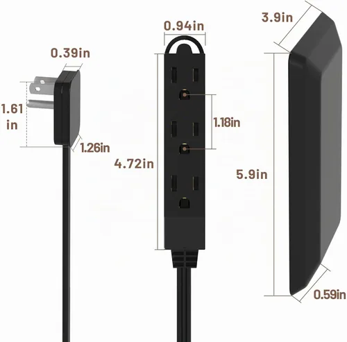 Vista 7 de Cable de extensión de enchufe plano de 3 pies con corrector de salida ultrafino con kit de corrector de cable, regleta de alimentación de 3 tomas