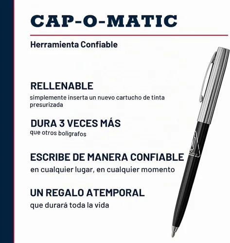 Vista 2 de Fisher Pluma espacial Chrome Space Shuttle Imprint Cap-O-Matic Pen Negro chrome