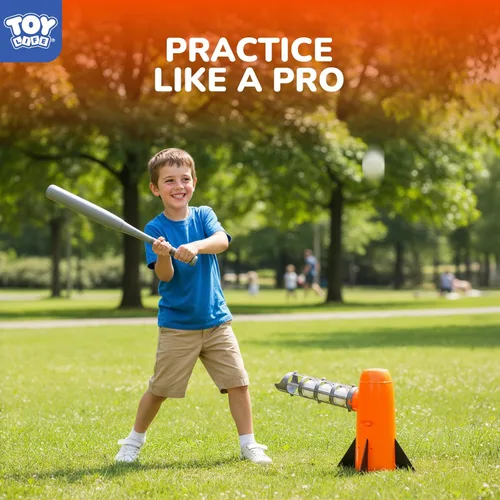 Vista 2 de Máquina de lanzamiento de béisbol TOY Life para niños, juego de entrenamiento de T-ball – Máquina de lanzamiento para niños pequeños con lanzador