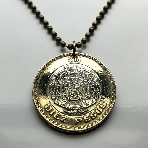Vista 2 de 2021 México 10 Pesos moneda colgante azteca sol calendario piedra del sol piedra del sol escultura Méxica Tonatiuh Tlaltecuhtli Yohualtecuhtli