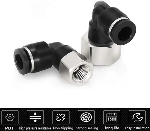 Vista 2 de 5 piezas de codo hembra neumático de 1/4 "tubo OD x 1/4" NPT rosca empujar para conectar accesorios de aire, 90 grados NPT hembra niquelado línea