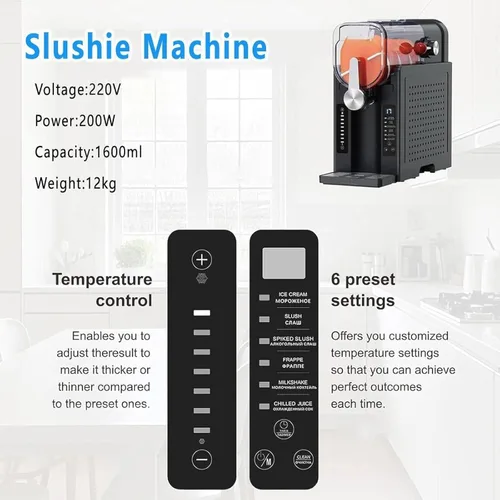 Vista 7 de Máquina profesional de granizado de 1.6 L, máquina de bebidas de acero inoxidable con 6 programas preestablecidos, limpieza automática, perfecta