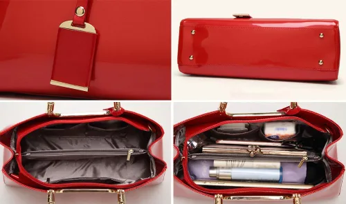 Vista 7 de Bolso de mano de cuero vegano brillante para mujer, bolso de hombro grande para mujer, bolso de mano de noche, bolso de mano para fiesta