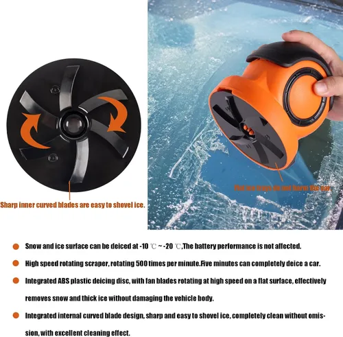 Vista 6 de YEECOPON Rascador de hielo eléctrico 3 en 1 para automóviles y hogar - Descongelador de mano inalámbrico, limpiador y pulidor, motor de 500 RPM