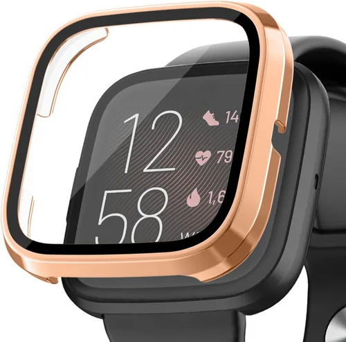 Vista 8 de Tobfit Funda rígida de policarbonato integrado de vidrio templado para Fitbit Versa 2, duradera y ultrafina, resistente a los arañazos, funda
