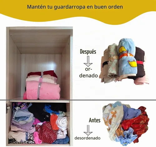 Vista 3 de 100 bandas elásticas con botones y ojales, cajones de alta resistencia, banda de almacenamiento de ropa enrollable, ajustable, ahorro de espacio