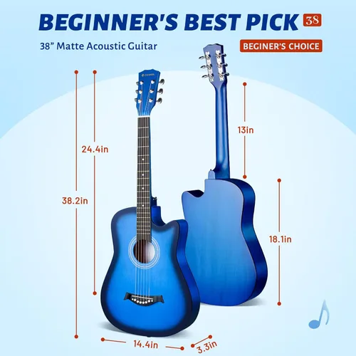 Vista 5 de CAHAYA Guitarra acústica: Juego de iniciación de 96.5 cm con corte para principiantes, de madera, para niños, adolescentes y adultos, con bolsa