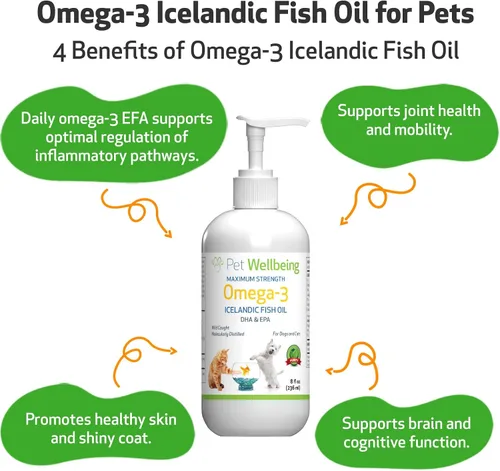 Vista 4 de Pet Wellbeing Aceite de pescado islandés omega-3 para perros, pescado salvaje, agua fría, piel y pelaje saludables, salud y movilidad