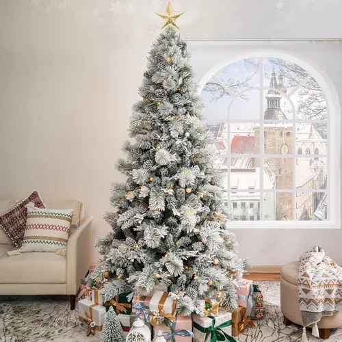 Vista 2 de Naomi Home Darla - Árbol de Navidad flocado de nieve preiluminado de 7.5 Esmerilado con proyector