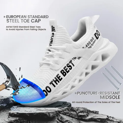 Vista 73 de Furuian - Tenis con punta de acero para hombres y mujeres, zapatos de seguridad ligeros, cómodos, a prueba de pinchazos, zapatos de trabajo