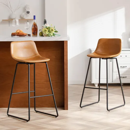 Vista 37 de HeuGah Juego de 2 taburetes de bar de piel sintética, sillas de comedor con patas de metal y respaldo suave, fáciles de montar