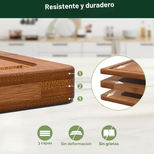 Vista 3 de Juego de 3 tablas de cortar de bambú carbonizado profundo para cocina Carbonized